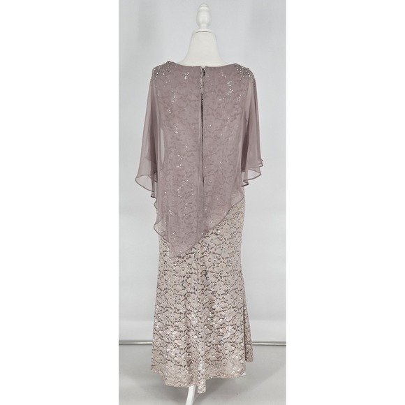 Ignite Evenings Mauve Lace Sequin Capelet Gown Dress 12P Formal Mother Bride - Picture 8 of 13
